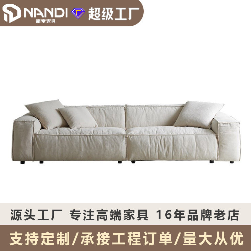 Personalized linen fabric down sofa italian wabi-sabi style casual tofu block combination four-person row sofa