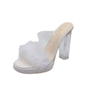 Fairy style furry slippers for women summer outwear 2025 new arrival popular thick heel flip-flops crystal high heel sandals