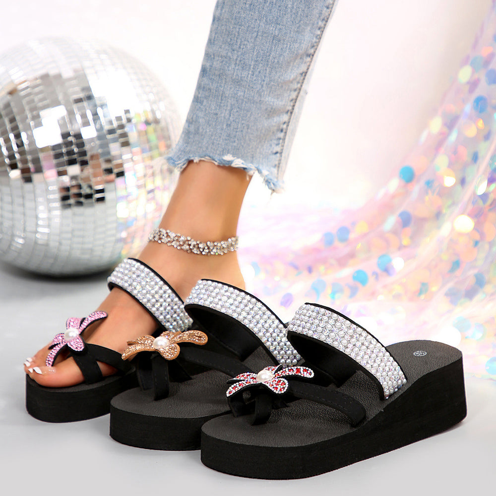 Beautiful cried shining show queen rhinestone flowers 2025 summer new arrivalk-stylepopularslip on feet fairy socialite sandals