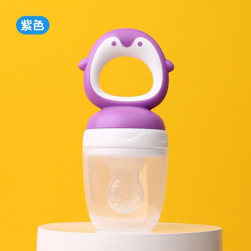 English card baby bite music fruit and vegetable music children's silicone pacifier penguin shape baby fruit complementary food bag factory