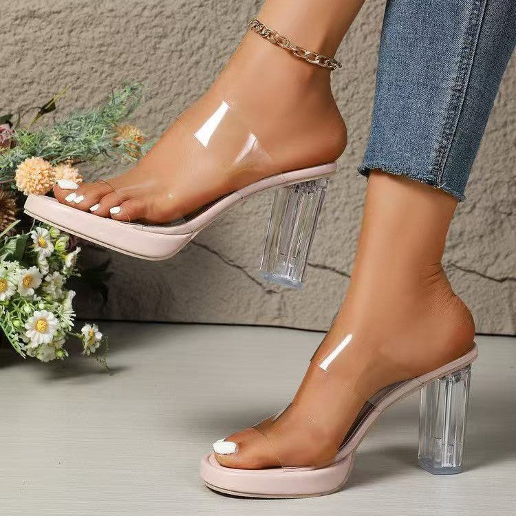 2024exportplus size super high heel transparent crystal high heels new arrival rhinestone outwear sandals and slippers fashionpunet celebrity