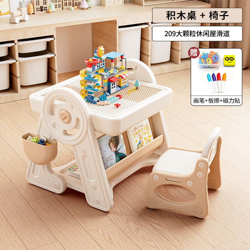 Qiao Le Bear Multifunctional building block table Children's drawing board Large particle puzzle baby toys Boys and girls game table