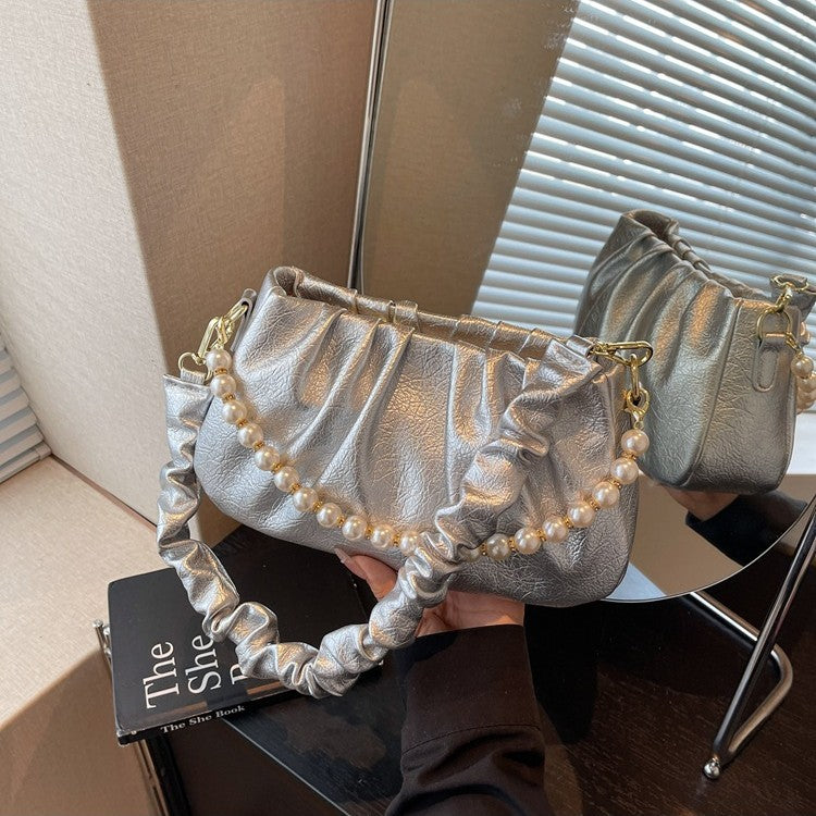 Cross-border large-capacity bag women's summer 2025 new casual messenger bag Korean version single shoulder underarm pleated cloud bag