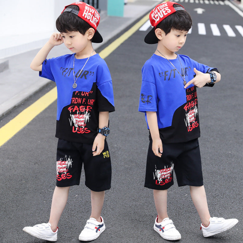 Boys' summer short-sleeve outfit:  new trendy & stylish kids' summer sportswear, korean style, mid-to-large size, chic summer collection