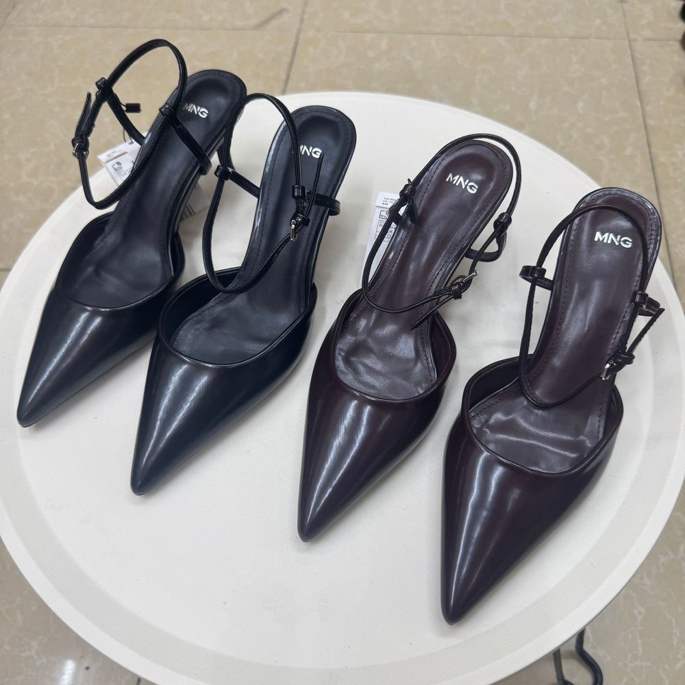Mango 2026 summer new pointed-toe patent leather ankle-tie sexy closed-toe mid-heel fashion sandals for women