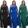 C7280 cross-border fashion evening gown dress: european & american style, chiffon & mesh paneling, heavily embellished with hotfix rhinestones & beaded appliqués, featuring trendy cape sleeves
