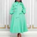 Independent station export women's clothing spring new arrival puff sleeves bowstie back large skirt high waist dress fashiondress