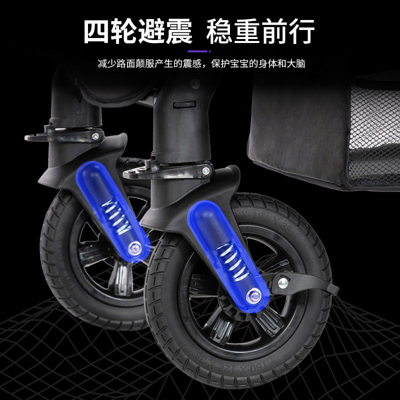 Baby stroller high view sit and lie down lightweight foldable four-wheel rubber two-way large space baby stroller