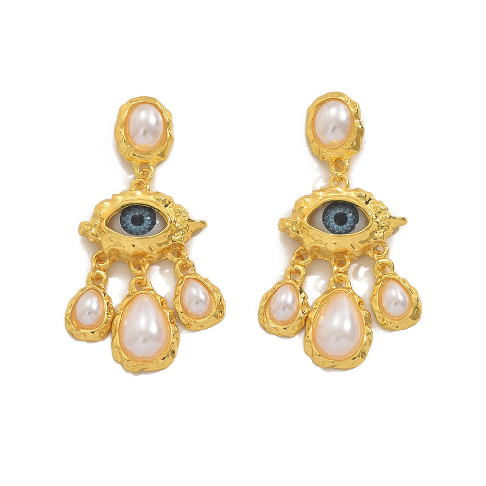 Wholesale devil's eye earrings - european & american cross-border jewelry, light luxury, high-end, retro, niche design, pearl drop earrings for women