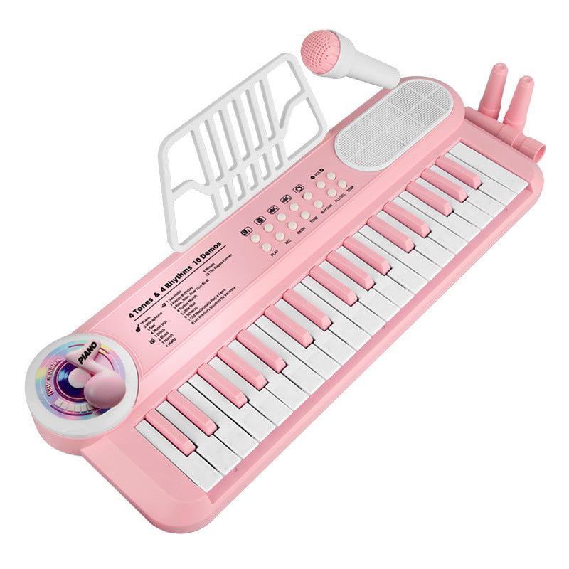 New children's piano 37-key multifunctional electronic keyboard - early education toy with microphone for girls