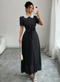 summer new arrival: french retro elegant lace patchwork polka dot dress