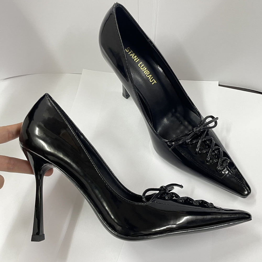 2026 fall/winter new arrival: black cutout strappy bow pointed-toe pumps - luxury, chic, and powerful women's high heels