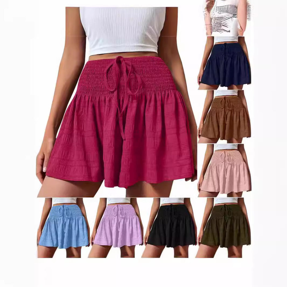 cross-border  european and american women's summer fashion solid color drawstring athletic shorts