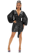 european and american style sequin deep v-neck lantern sleeve bodycon mini dress - perfect for cross-border e-commerce and nightclub looks