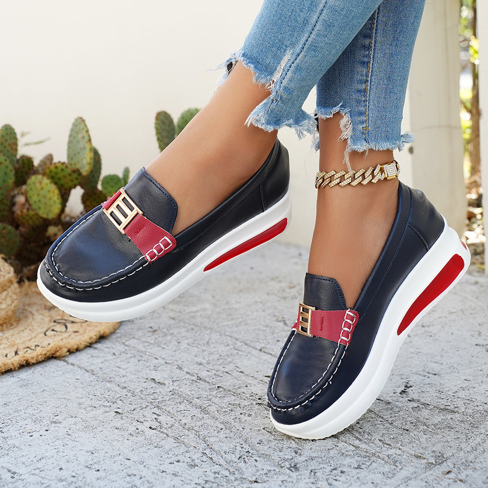spring new arrivalplus sizethick sole women's shoes casualflats women's metal buckle slip-on   dropshipping