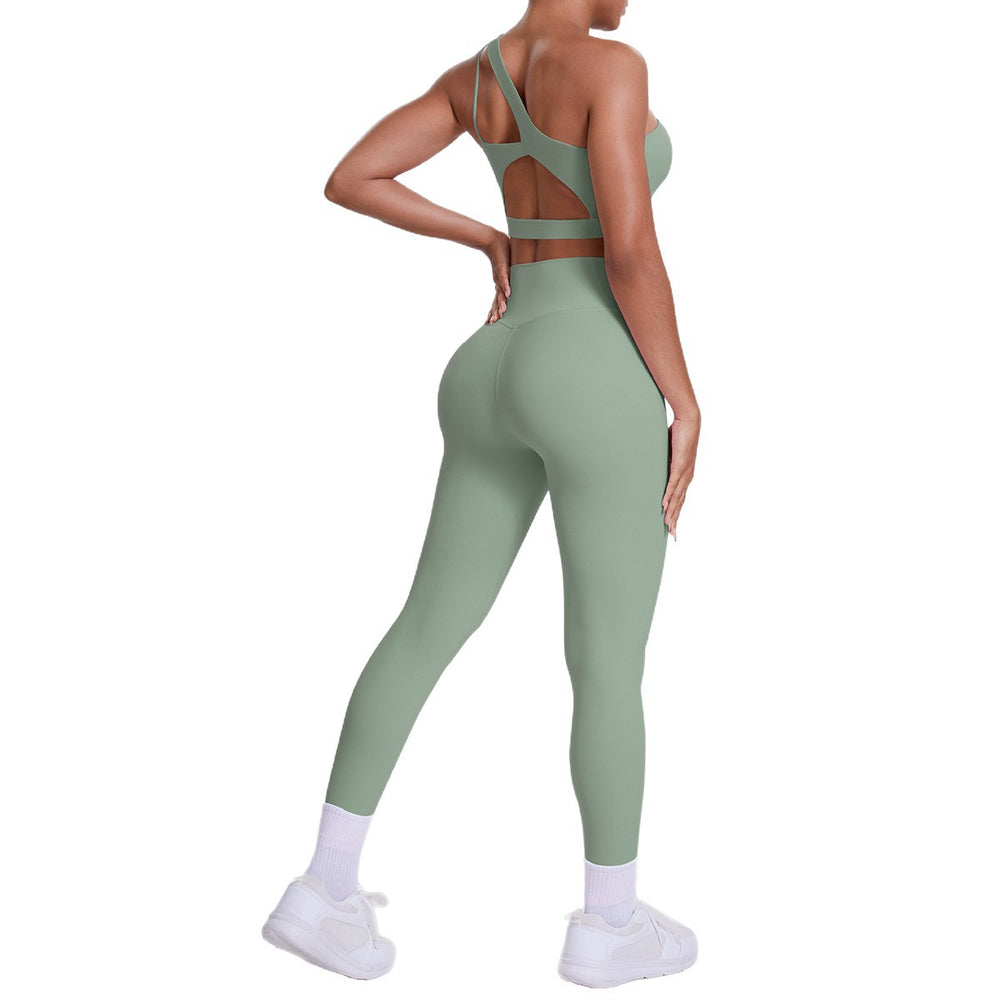 New arrival: barely-there feel, tight-fitting yoga set - one-shoulder, beautiful back sports bra with high-waisted, butt-lifting leggings - women's running & fitness outfit