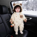 Newborn baby winter romper, full month celebration outfit, thickened onesie for baby boys and girls, bear hug style, trendy outdoor wear