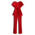 D3206 european and american style women's summer  solid color tie-up top and high-waisted wide-leg pants fashion casual export set