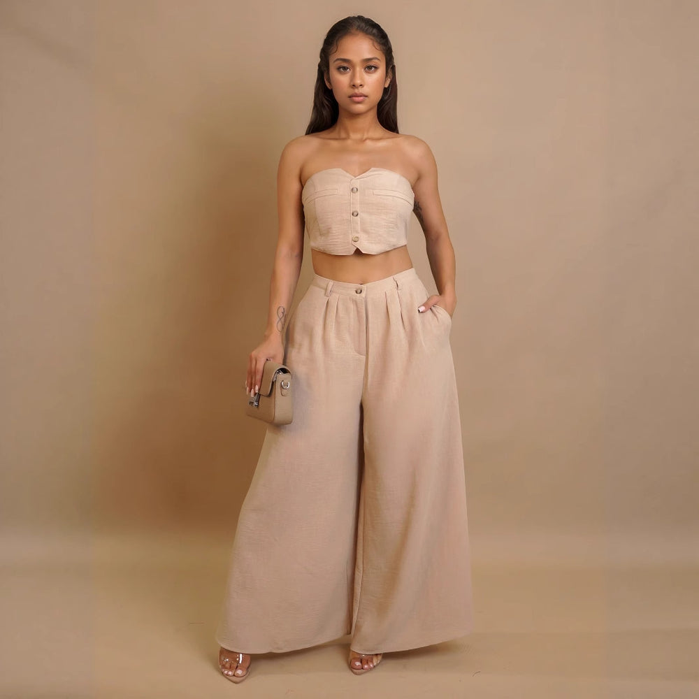 Amazon's new european and american style fashionable sexy stretch bandeau top and wide-leg pants set