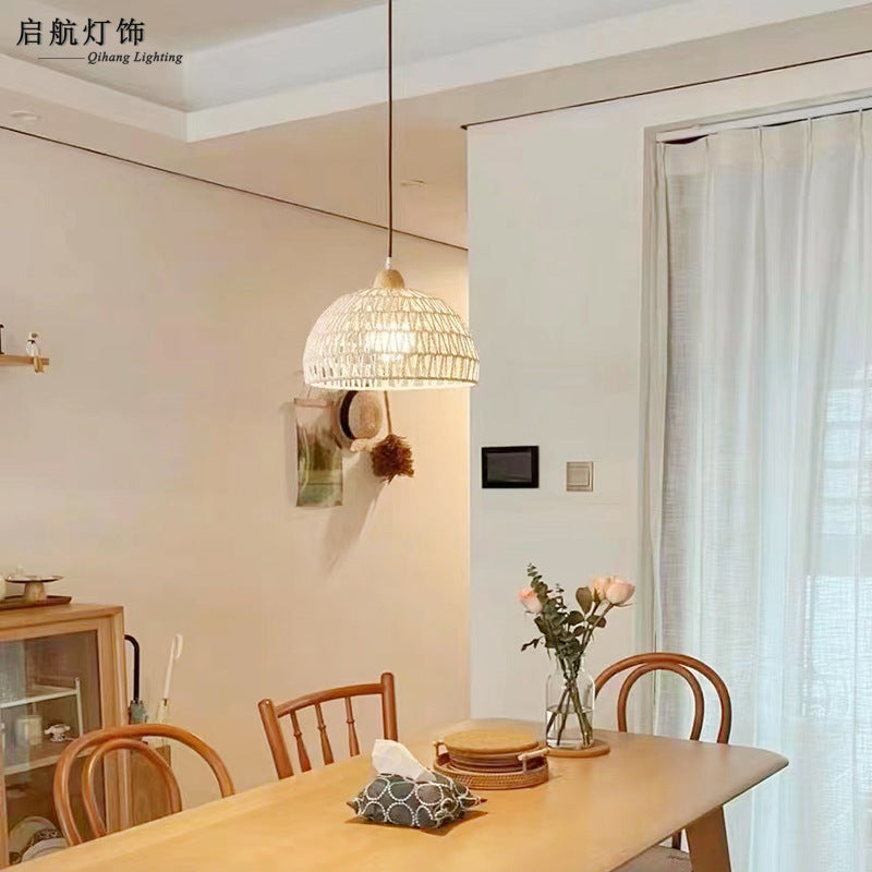 Japanese-style log wabi-sabi wind restaurant dining table bar light rattan art retro homestay bedroom bedside balcony long-line lighting