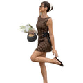 Amazon  summer cross-border fashion: sleeveless brown slim-fit striped summer dress for european and american women