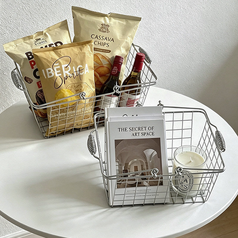 Ins style metal shopping basket iron basket storage basket hand basket desktop miscellaneous storage basket storage basket
