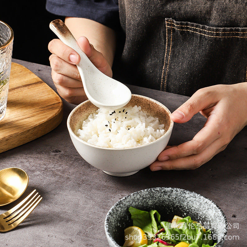 Japanese retro-style ceramic soup spoon - ideal for hotel kitchens, home use, and serving soups, porridge, or as a creative accent
