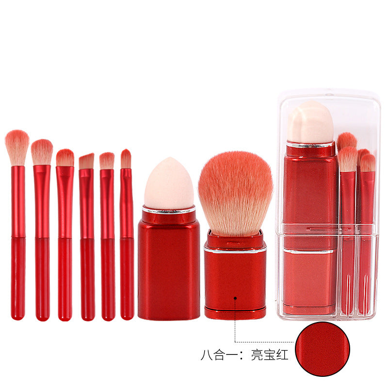 New 8-in-1 square makeup brush set - mini travel size, portable, retractable blush brush, eyeshadow brush, and makeup brush set