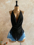Sexy vacation style design halter neck sleeveless backless tie-up slim fit women's tank top casual