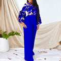 D386  plus size women's new fashion printed tie-up top and wide-leg pants two-piece set - european and american style