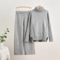 Autumn winternew arrivalknittingsuitelegantcasual slit sense of design high collar sweaterpure colorloose pantstwo-piece set