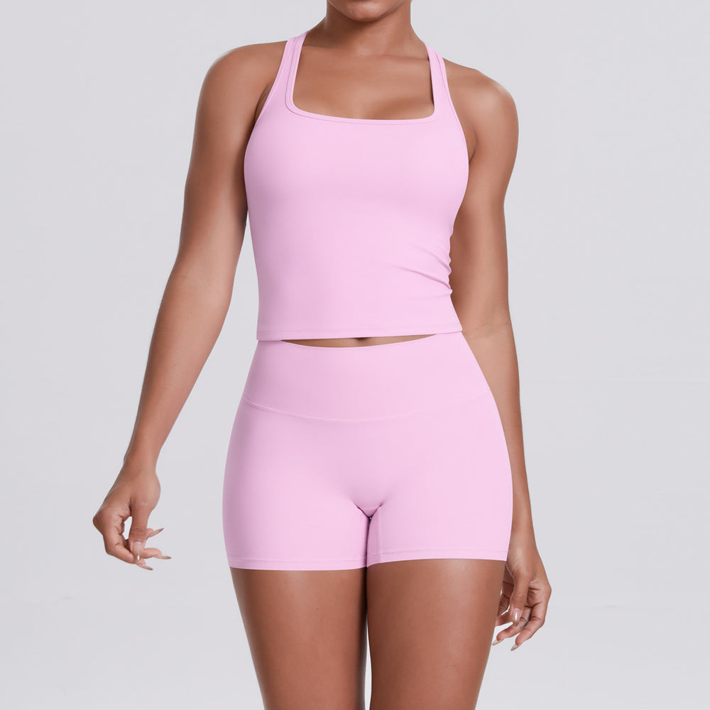 New arrival cross-border double-sided brushed pure color tight i-shaped back sports intimates running fitness yoga suit for women