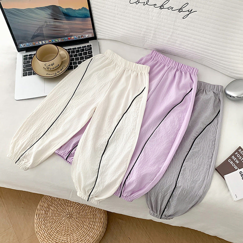 Summer kids' mosquito pants:  new trendy styles for boys and girls - casual, stylish, loose-fit, comfortable air conditioning pants with elastic ankles
