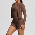 Fashion cross-border cloud-like brushed long-sleeved sports zipper outwear running butt lift fitness yoga clothes three-piece set for women