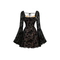 Shipped: cross-border european and american women's apparel -  & independent store - black floral lace a-line cropped top dress