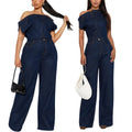 european and american new arrival cross-border  casual fashion bandeau off-the-shoulder slim-fit denim jumpsuit romper