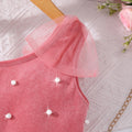 Girls' (sizes) dress, ruffle flutter sleeve ribbed knit mesh round neck summer casual dress