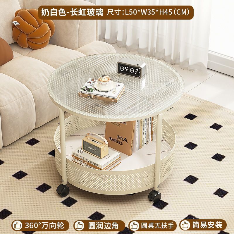 Cream style movable coffee table small apartment living room sofa side cabinet side coffee table simple modern storage trolley