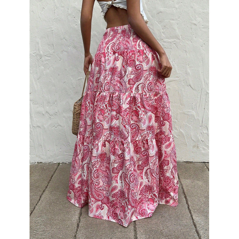 Real shot in stockexport cross-border 1688  resort style elastic waist skirt long skirt