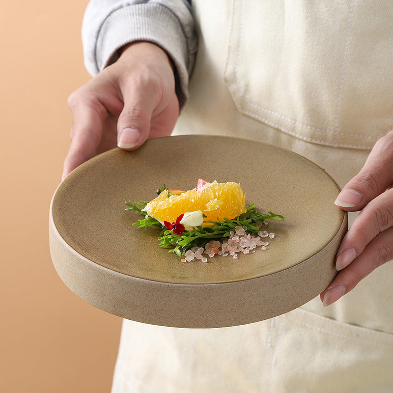 Stylish high-looking clay western food snack round plate restaurant hotel for home pastry dessert plate classy plate