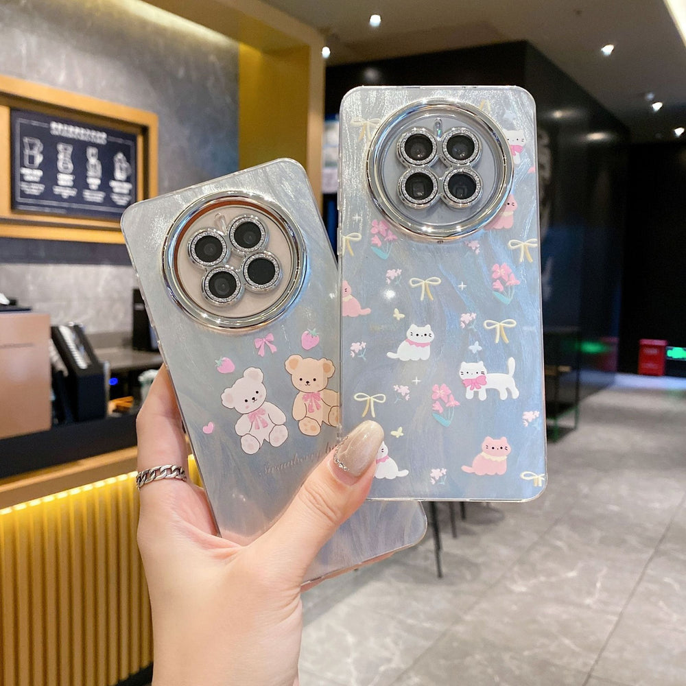 Fine hole feather yarn suitable for huawei honor 300 cartoon mobile phone case p70/nova8 all-inclusive lens film protective cover