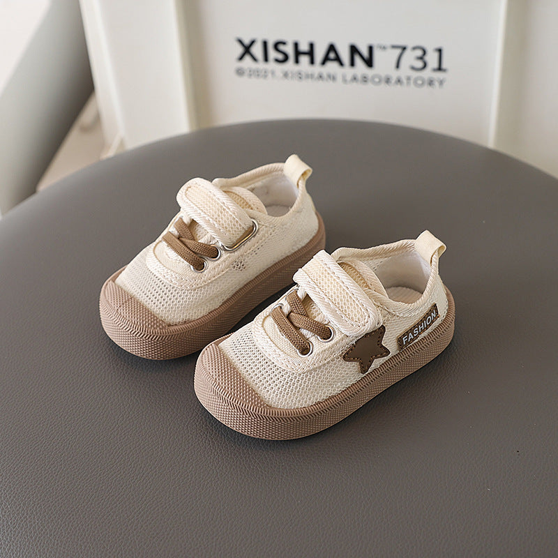 Kids' velcro summer sneakers - hollow-out mesh, solid soft sole, breathable first walker shoes for boys and girls