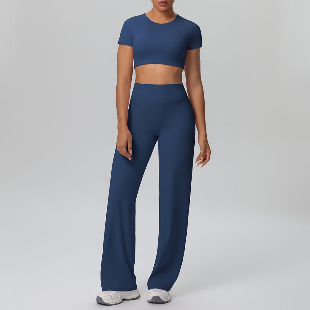 Ready-to-ship cross-border double-sided nylon seamless high-stretch activewear set - yoga, running, and fitness wide-leg two-piece outfit