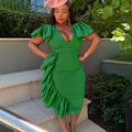 D125c new arrival deep v neckruffles hip mid-length cross-border plus size women's dress