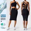 Recycled polyester slimming fashion backless bra yoga set running sports outerwear tight skirt suit for women
