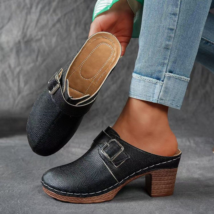 Plus sizecasualexportretrothick sole half slippers for women 2026springoutwearplus sizelazy slip-on slippers