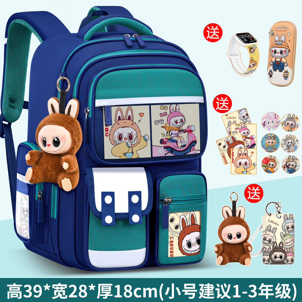 2026 new labubu backpack for girls, elementary school students grades 1-6, boys' lightweight kids' backpack, spine protection, and weight reduction