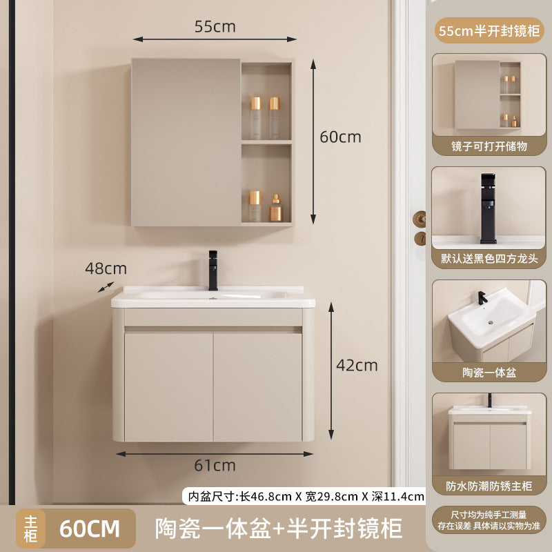 Space aluminum bathroom cabinet arc intelligent storage bathroom mirror cabinet toilet sink ceramic integrated basin wash basin