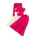 Xiaoxiangfeng wear women's three-piece set easiest for match sleeveless vest metal buckle silmlong sleevesknittingcardigan skirt