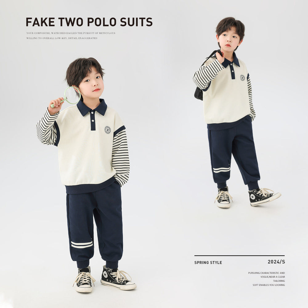 Boys' spring/autumn outfit set -  spring new arrival - baby boy sports polo set - stylish boy's clothing